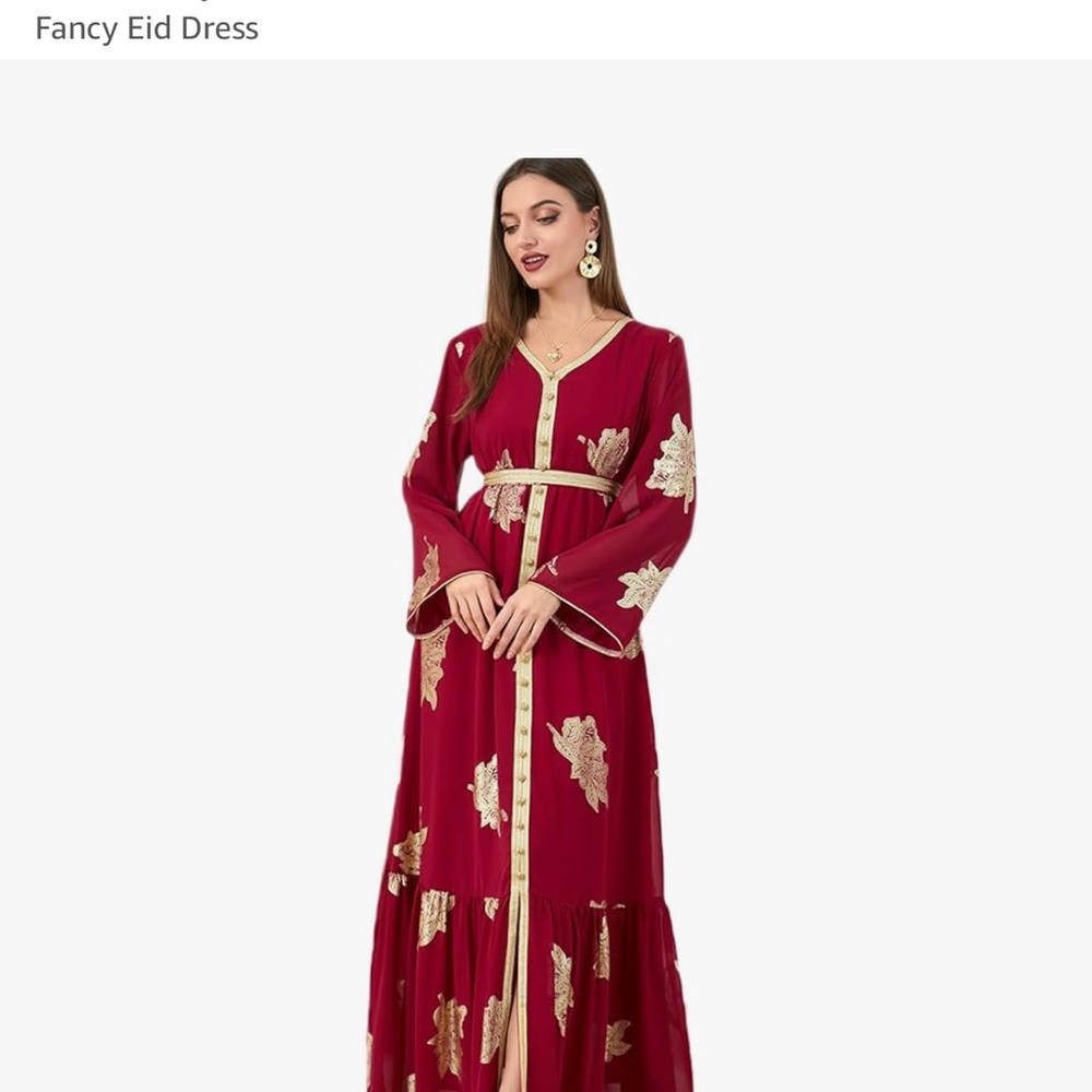 Elegant Maroon and Gold Women's Dress